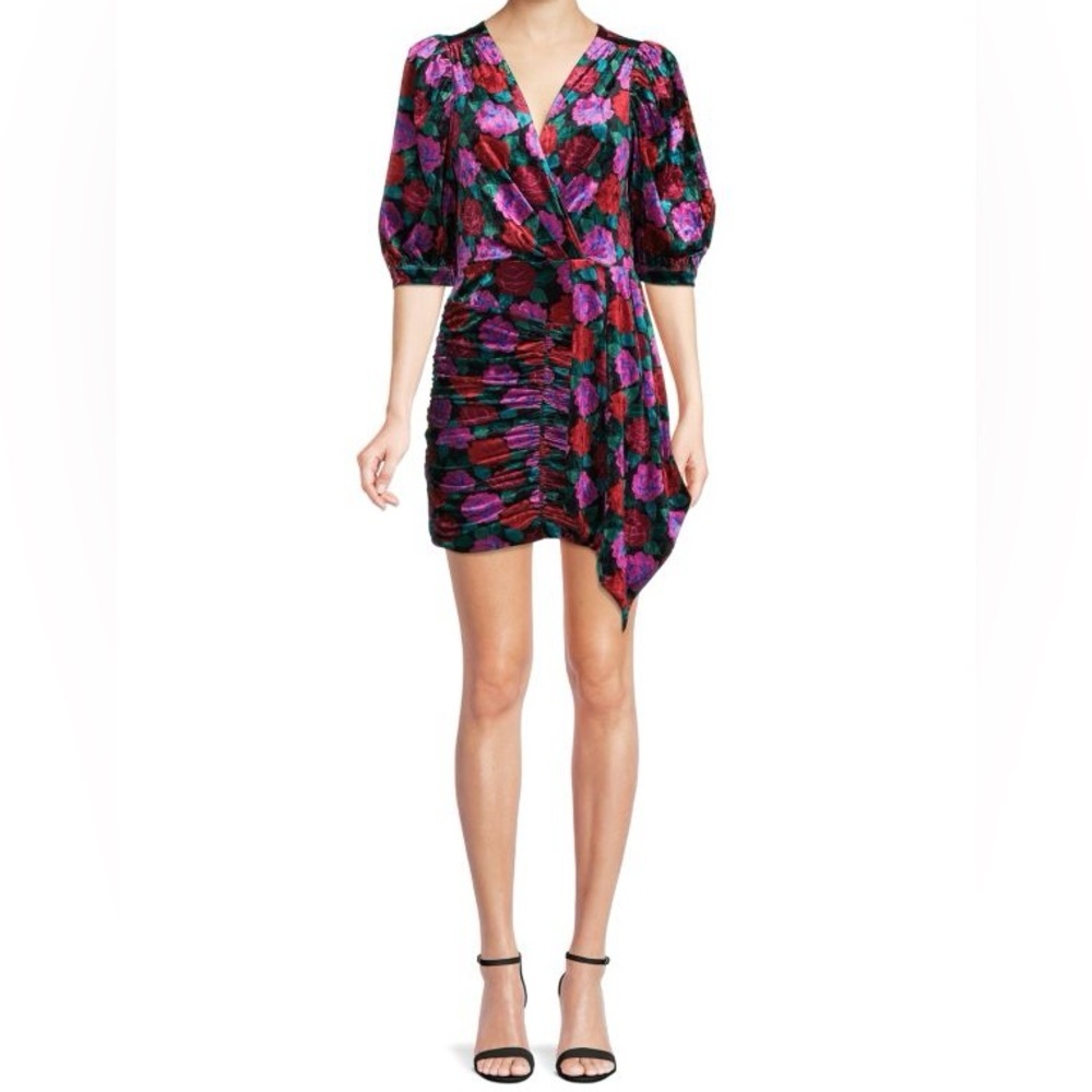 Ronny Kobo Dress Size Small Mini Short Floral Ruched Velvet Femme Party Wedding